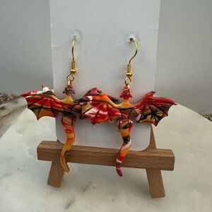 Dragon Wing Earrings in Red and Gold